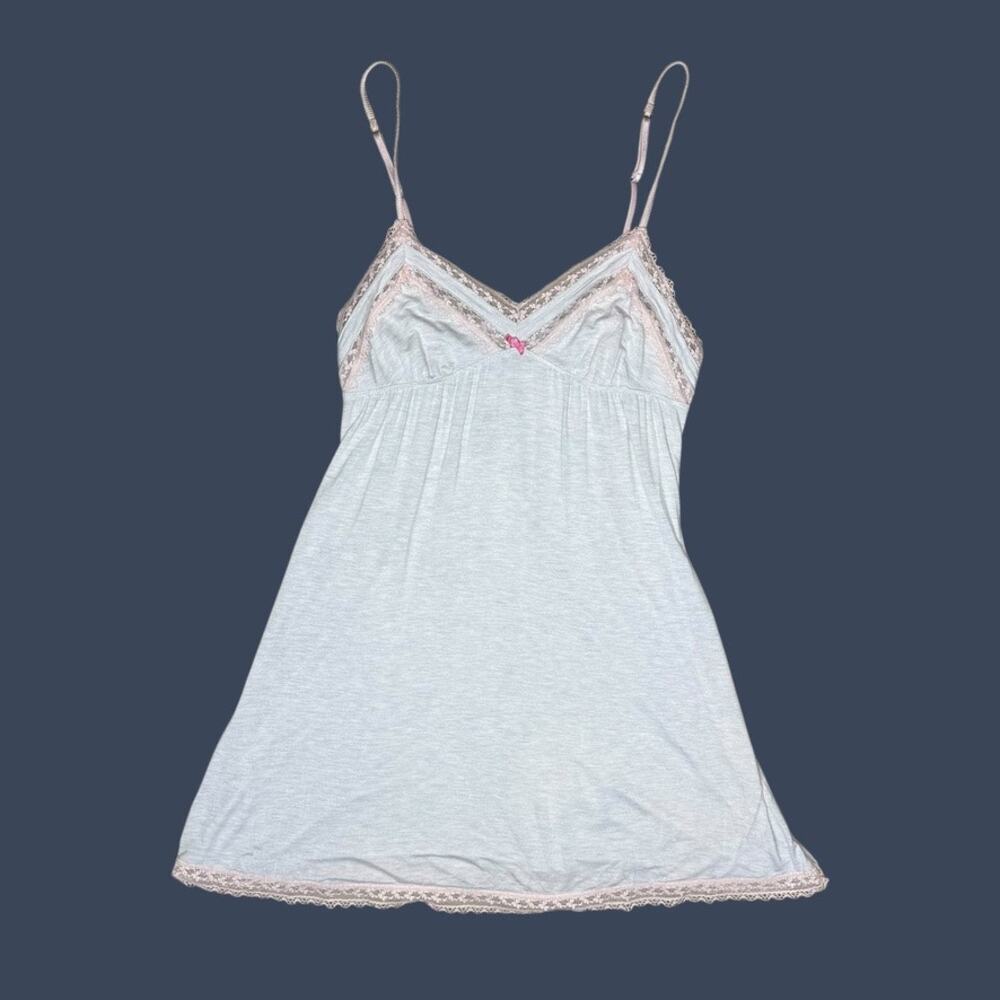 Y2K Victoria's Secret Ribbed Gray Pink Lace Chemise Nightie Nightgown Small